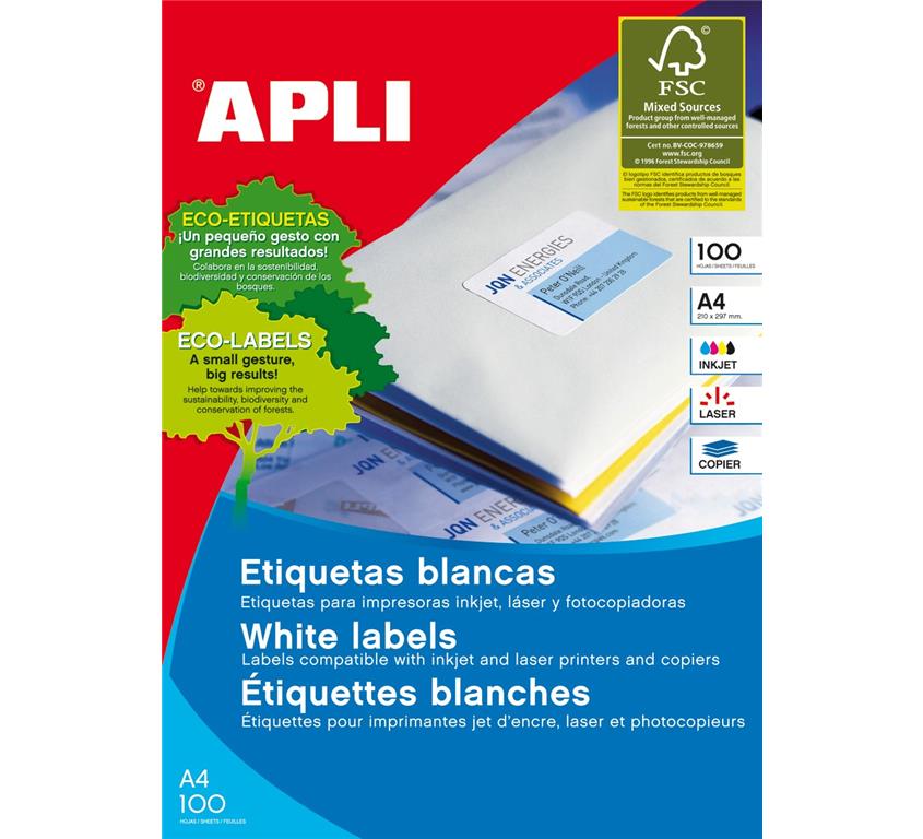 Apli Bele nalepke 105 x 74 mm, 8/stran