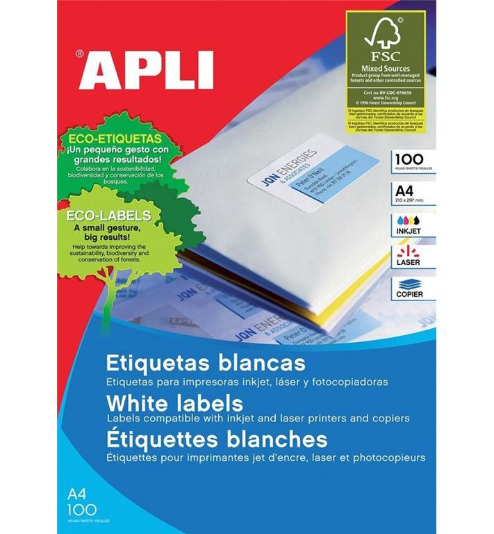 Apli Bele nalepke 105 x 37 mm, 16/stran