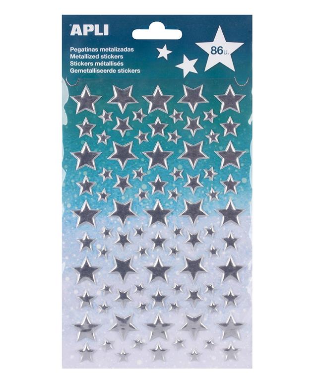 Apli kids Nalepke metallic srebrne zvezde 1 set
