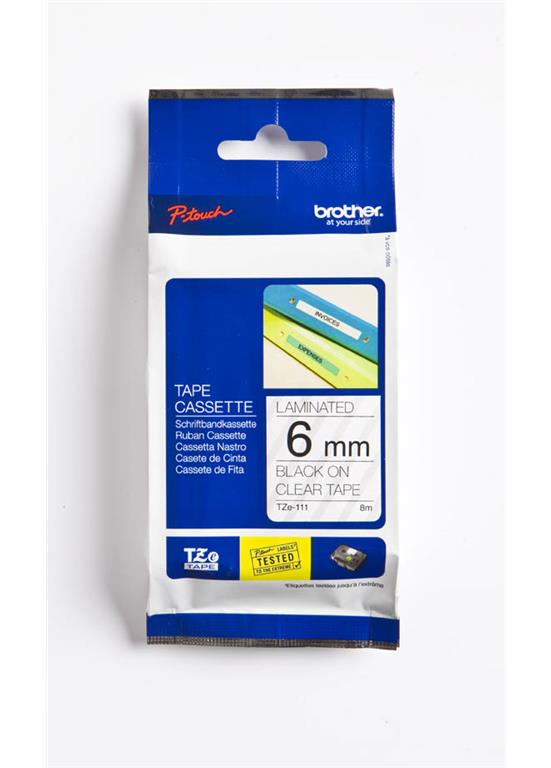 Brother TZE111 Prozoren/črn 6mm,trak za PT