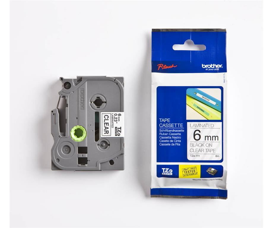 Brother TZE111 Prozoren/črn 6mm,trak za PT
