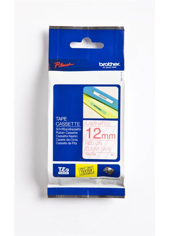 Brother TZE132 Prozoren/rdeč 12mm, trak za PT