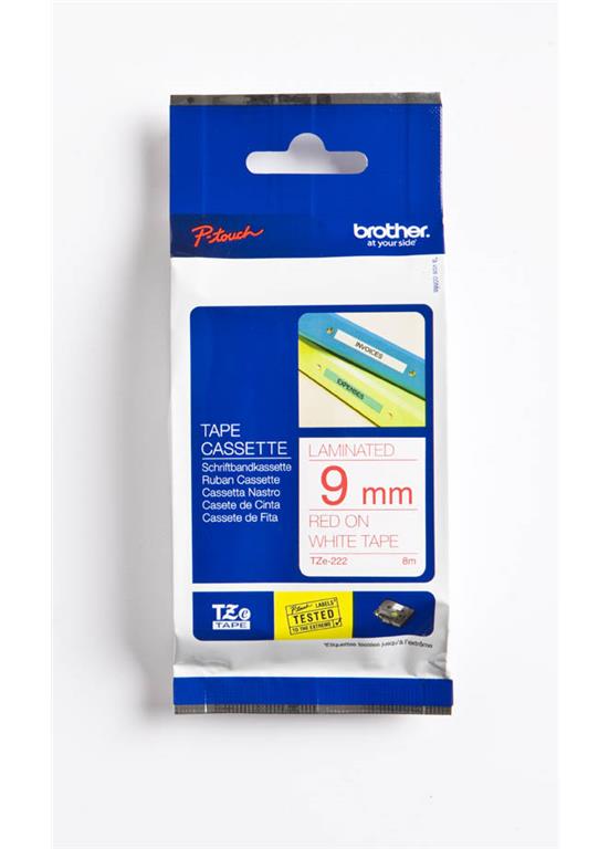 Brother TZE222 Bel/rdeč 9mm, trak za PT