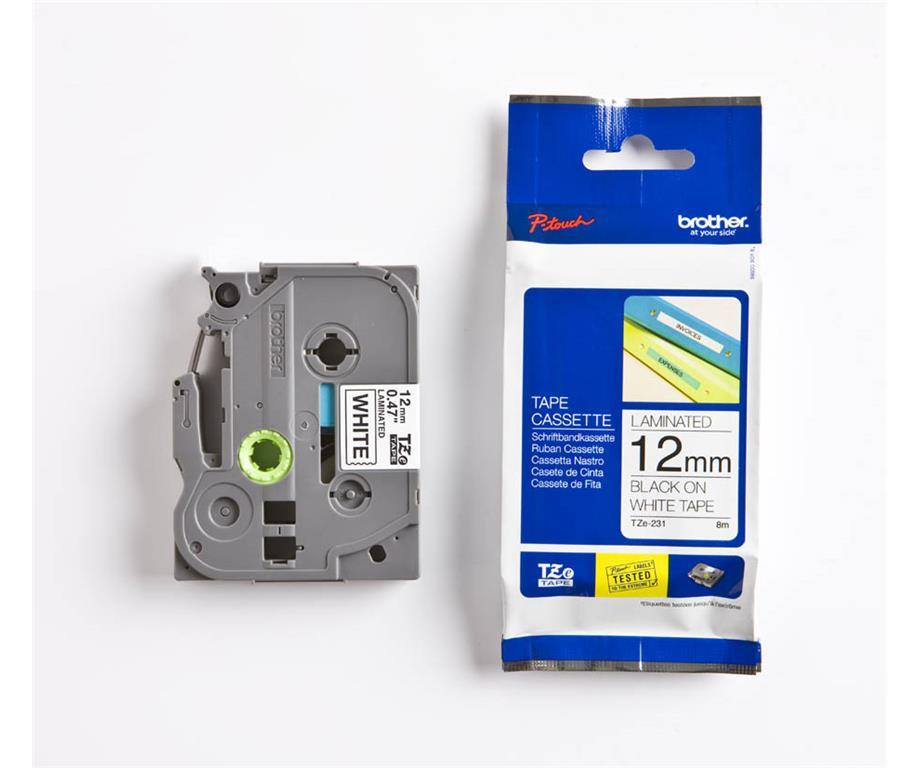 Brother TZE231 Bel/črn 12mm, trak za PT