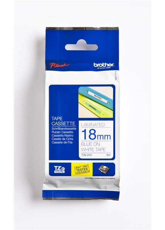 Brother TZE243 Bel/moder 18mm, trak za PT