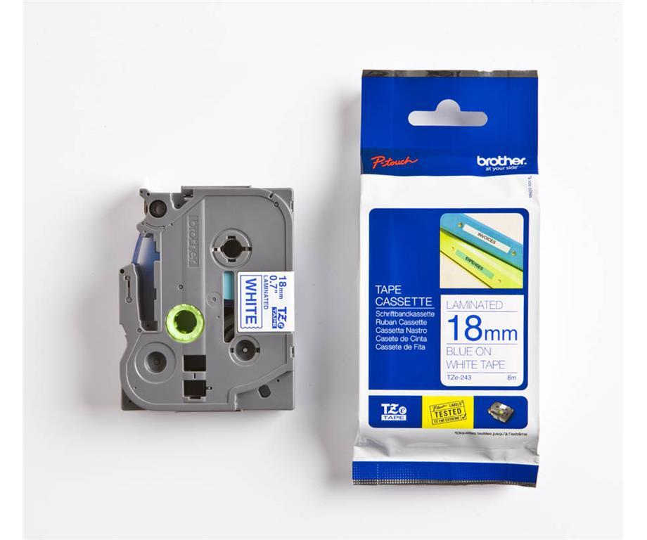 Brother TZE243 Bel/moder 18mm, trak za PT