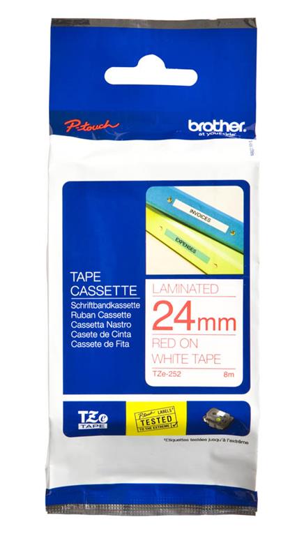 Brother TZE252 Bel/rdeč 24mm, trak za PT
