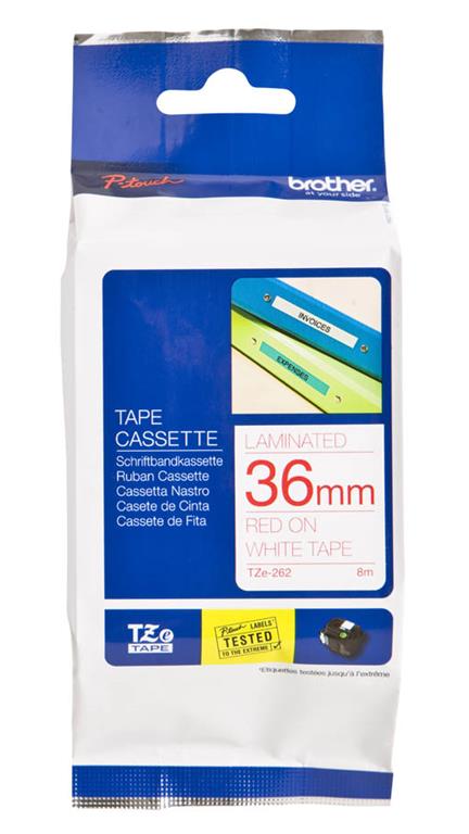 Brother TZE262 Bel/rdeč 36mm, trak za PT