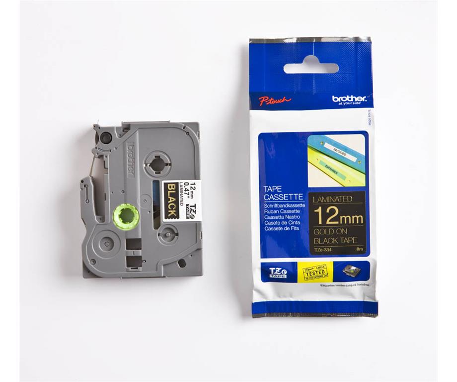 Brother TZE334 Črn/zlat 12mm, trak za PT