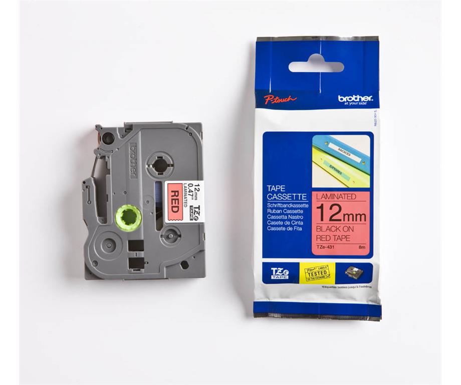 Brother TZE431 Rdeč/črn 12mm, trak za PT