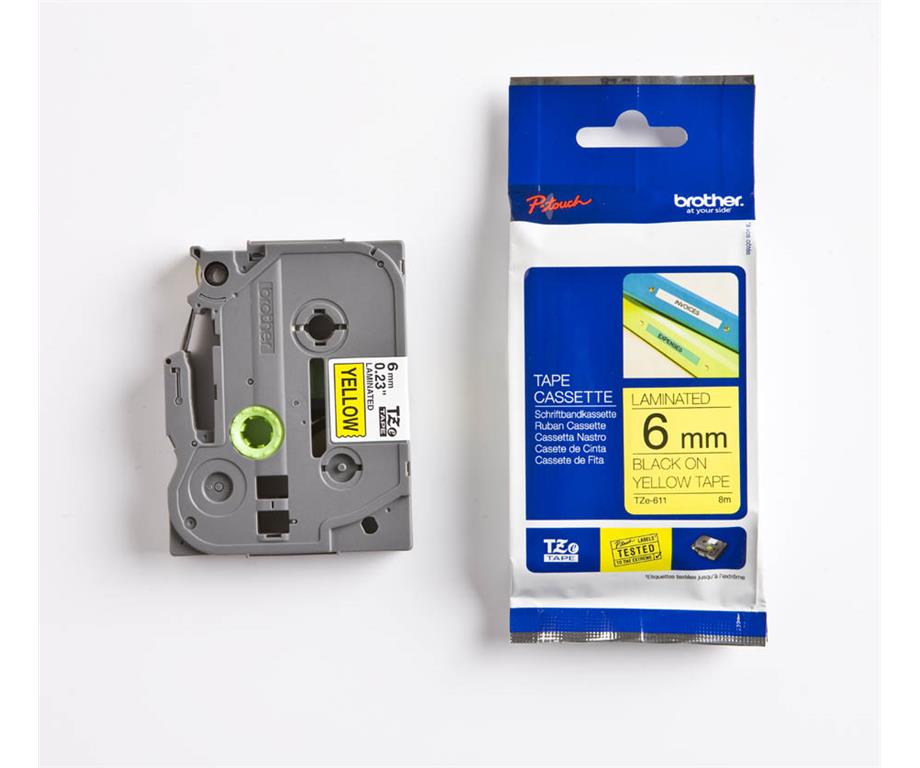 Brother TZE611 Rumen/črn 6mm, trak za PT