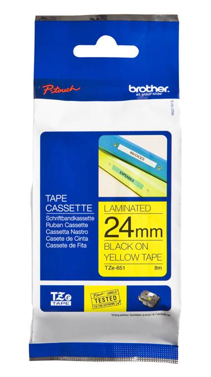 Brother TZE651 Rumen/črn 24mm, trak za PT