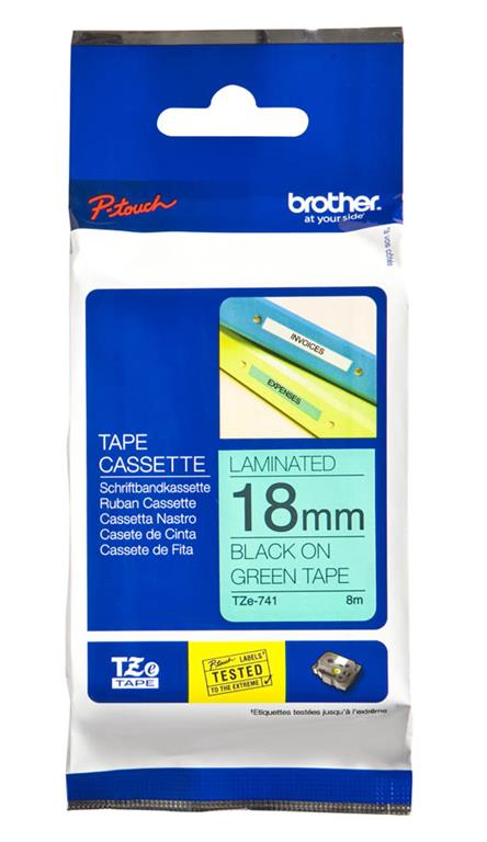 Brother TZE741 Zelen/črn 18mm, trak za PT