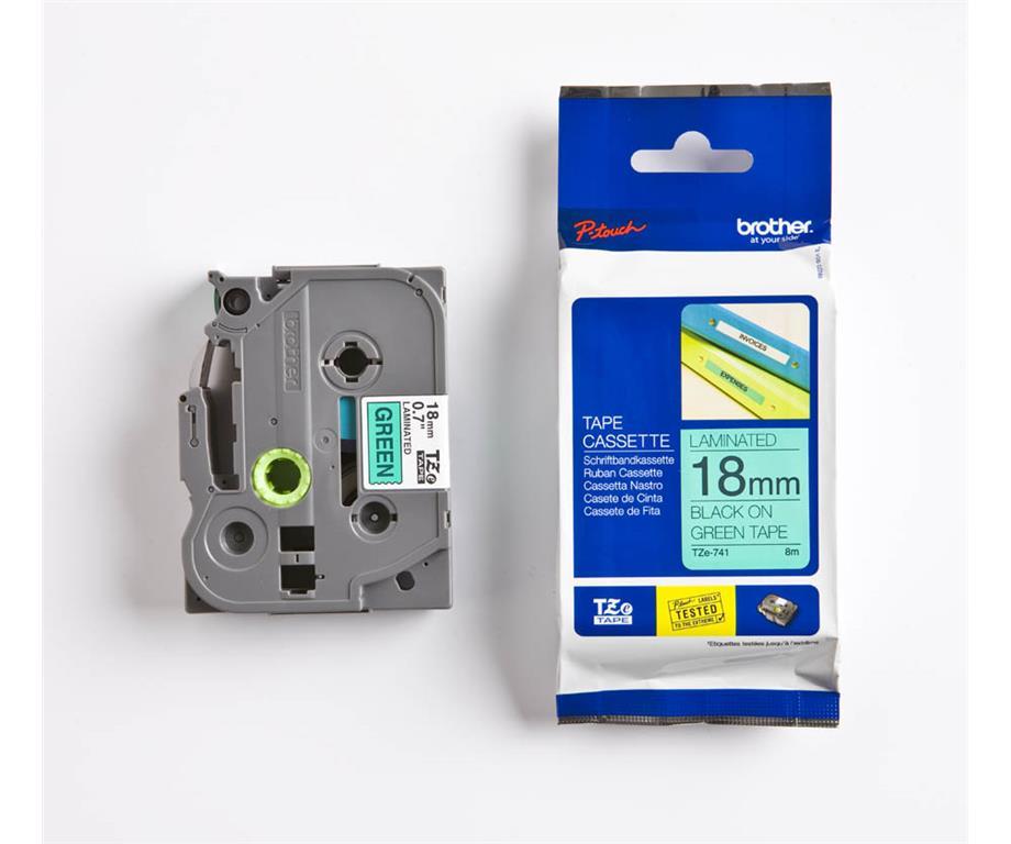 Brother TZE741 Zelen/črn 18mm, trak za PT