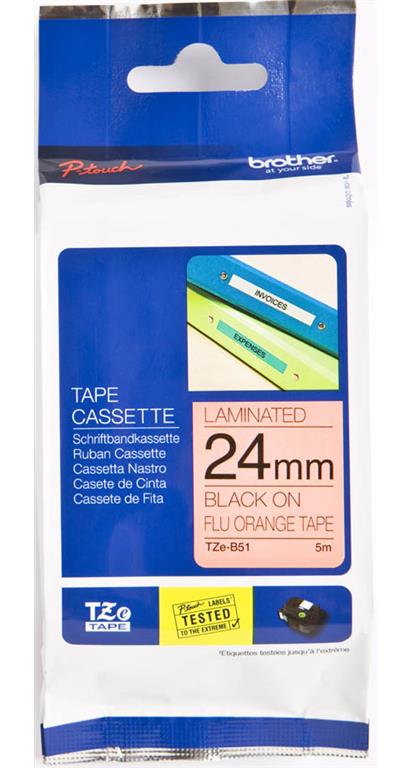 Brother TZEB51 Fluo oranžen/črn 24mm,trak za PT