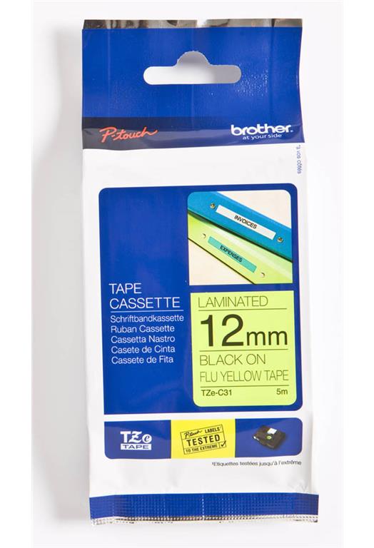 Brother TZEC31 Fluo rumen/črn 12mm, trak za PT