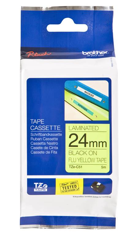 Brother TZEC51 Fluo rumen/črn 24mm, trak za PT