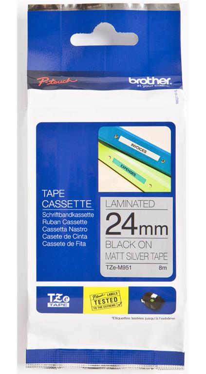 Brother TZEM951 Srebrn/črn 24mm, trak za PT