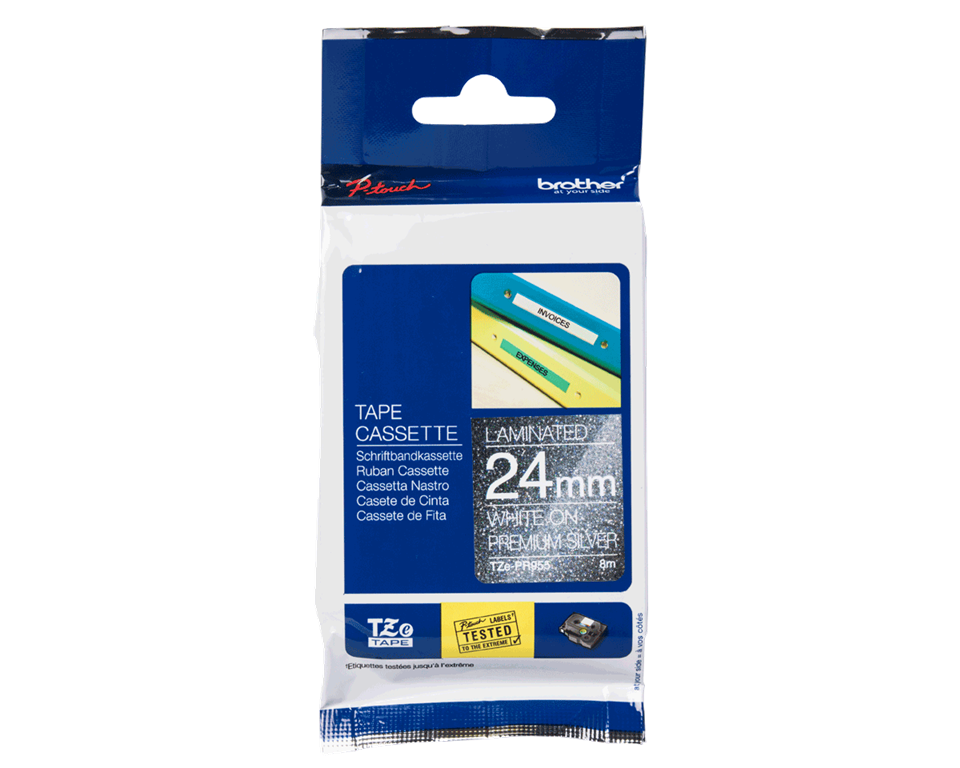 Brother TZE-PR955 Premium srebrn/bel 24mm