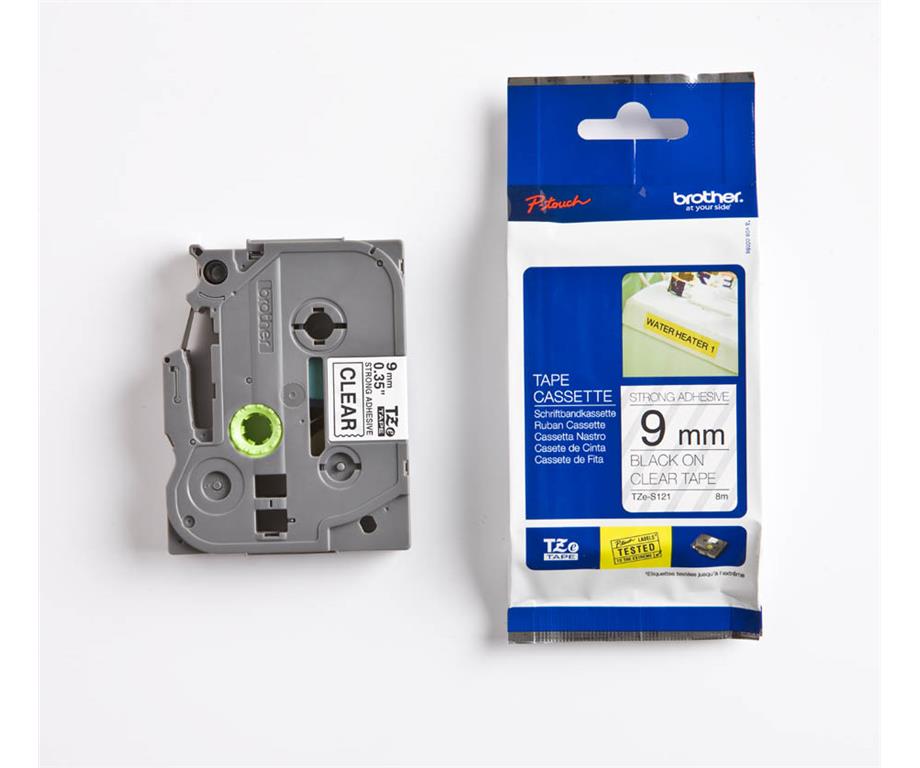 Brother TZES121 Prozoren/črn 9mm, trak za PT
