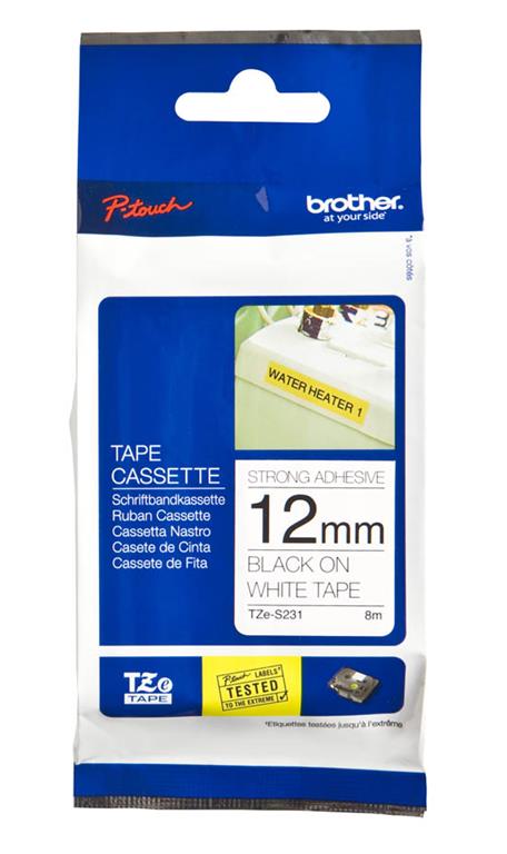 Brother TZES231 Bel/črn 12mm, trak za PT