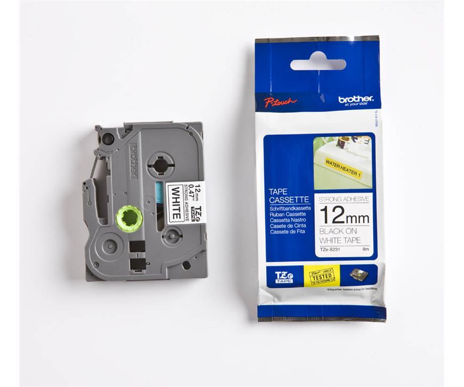 Brother TZES231 Bel/črn 12mm, trak za PT