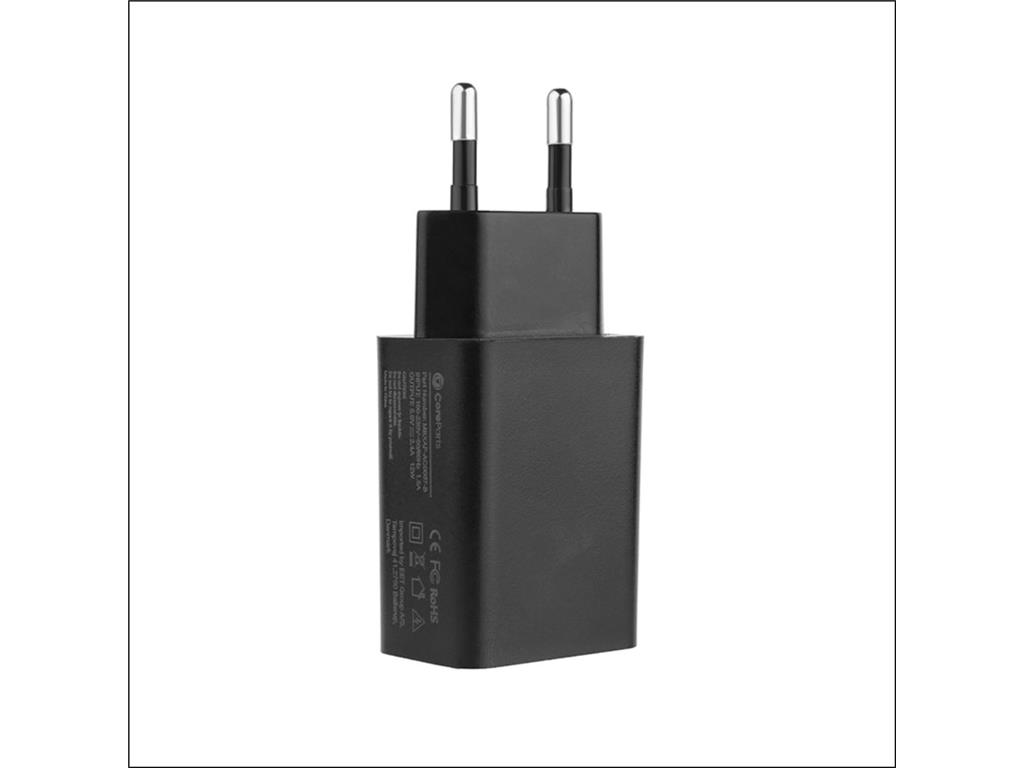 CoreParts USB napajalnik črne barve