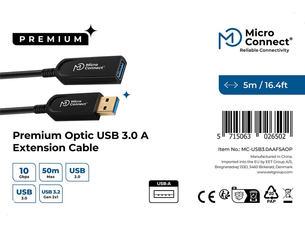  Kabel optični USB A-A 3.0, 5m, črn (M-F)