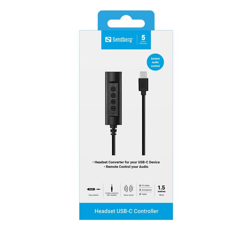 Sandberg USB-C kontroler za slušalke, 1.5m