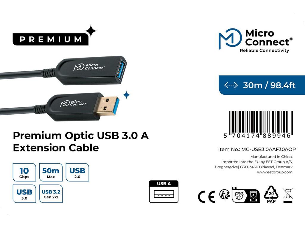  Optični kabel USB A-A 3.2, 30m (M-F)