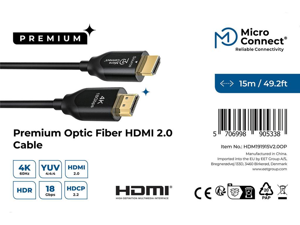 MicroConnect Premium optični kabel HDMI 2.0, 15m