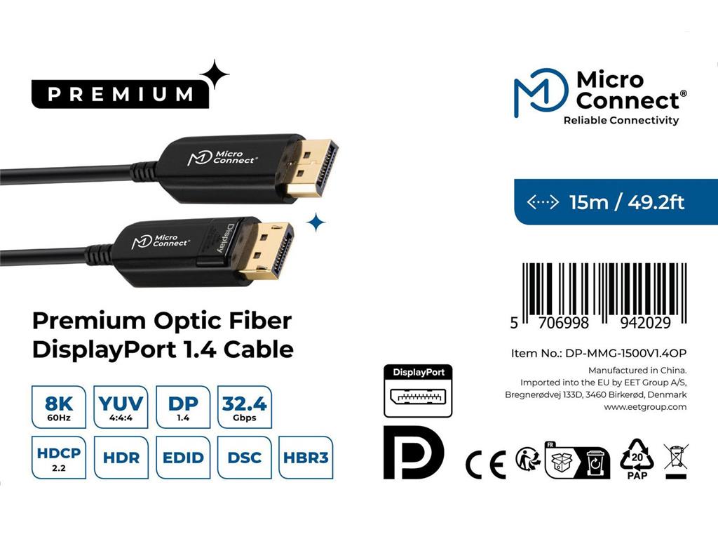 MicroConnect Kabel DisplayPort 1.4, 8K@60Hz, 15m