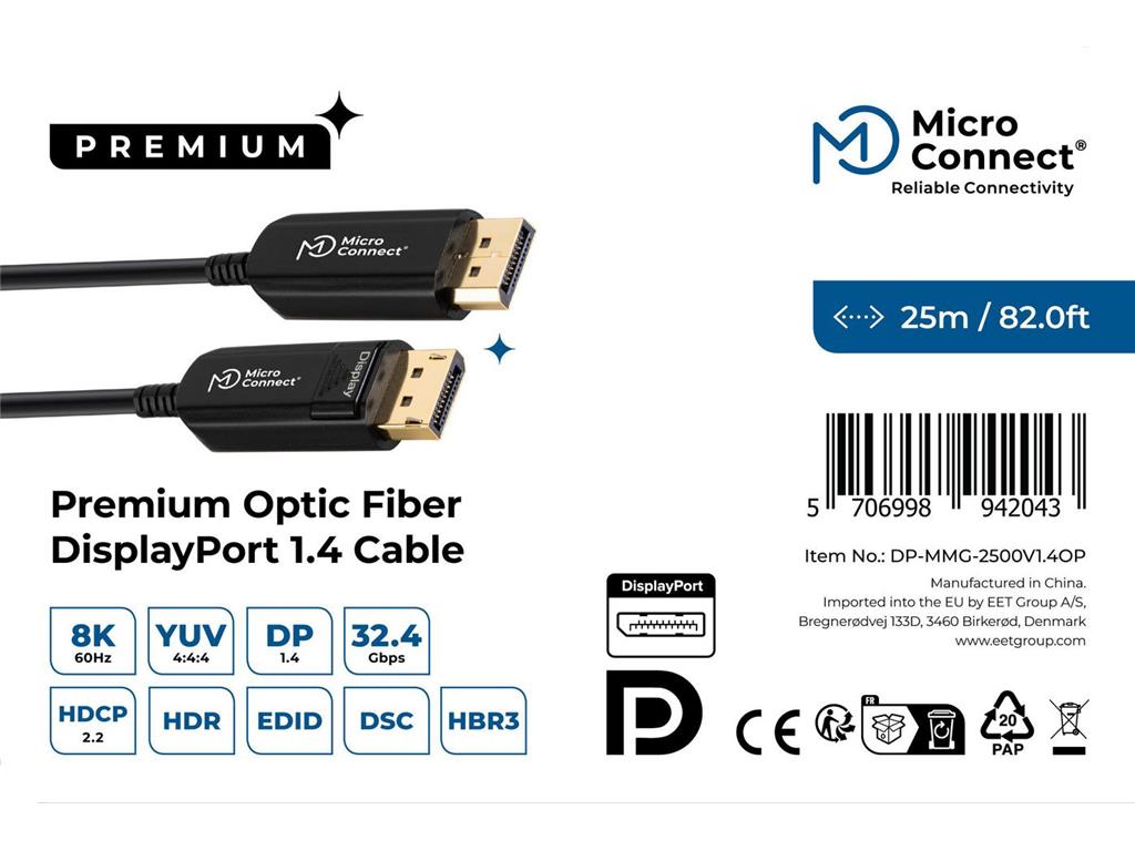 MicroConnect Kabel DisplayPort 1.4, 8K@60Hz, 25m