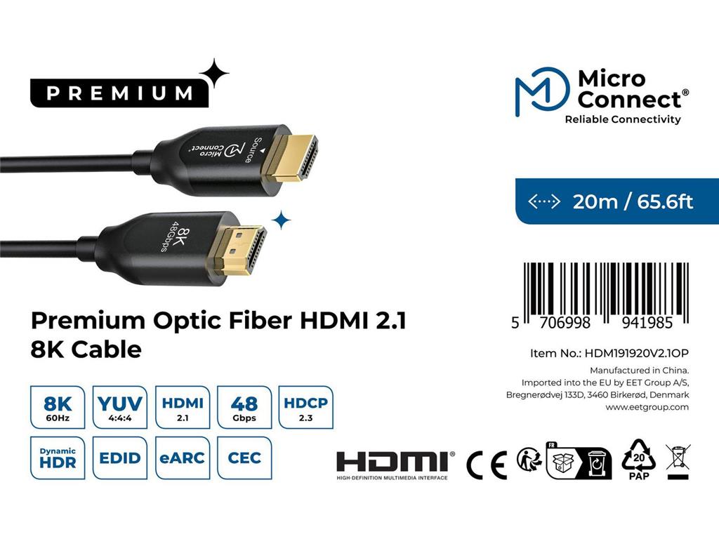 MicroConnect Premium optični aktiv. HDMI 2.1 8K, 20m