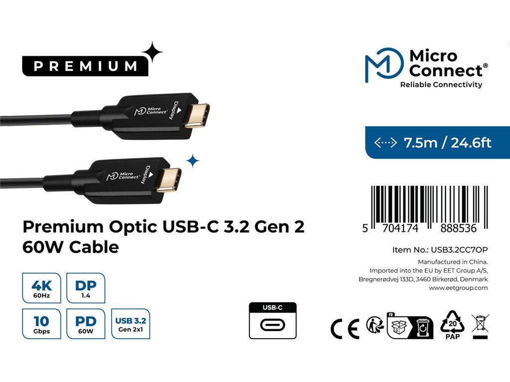 MicroConnect Premium optični kabel USB C-C, 7,5m