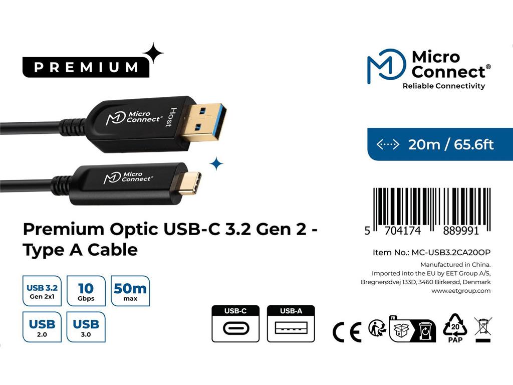 MicroConnect Kabel optični USB C-A 3.2, 20m, črn
