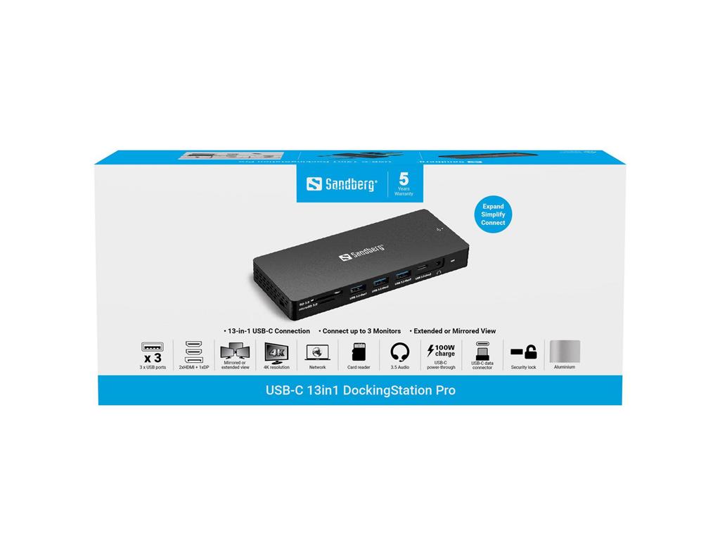 Sandberg USB-C hub razdelilnik Pro, 13-v-1