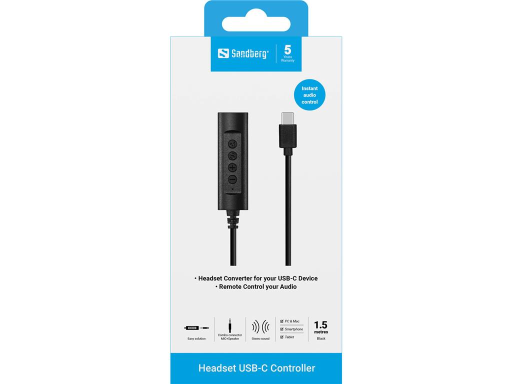 Sandberg USB-C kontroler za slušalke, 1.5m