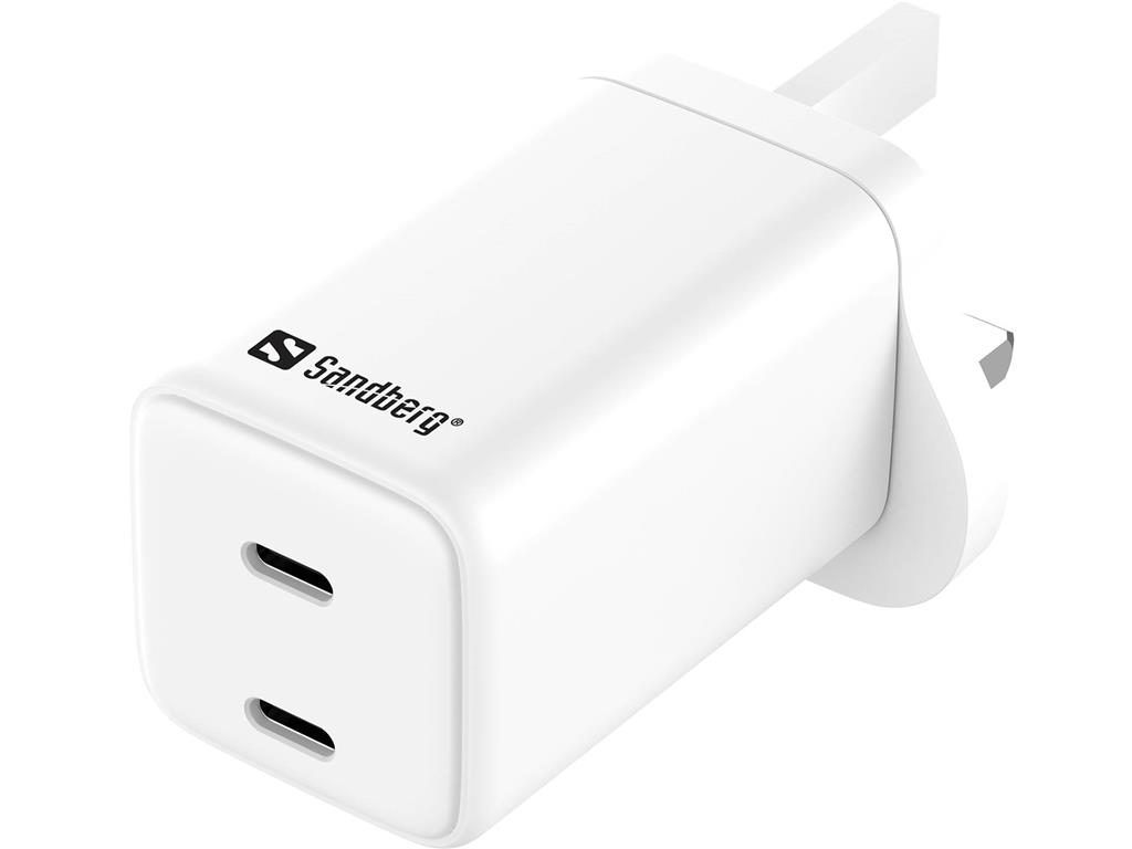 Sandberg Polnilnik AC 2x USB-C, UK vtič, PD65W