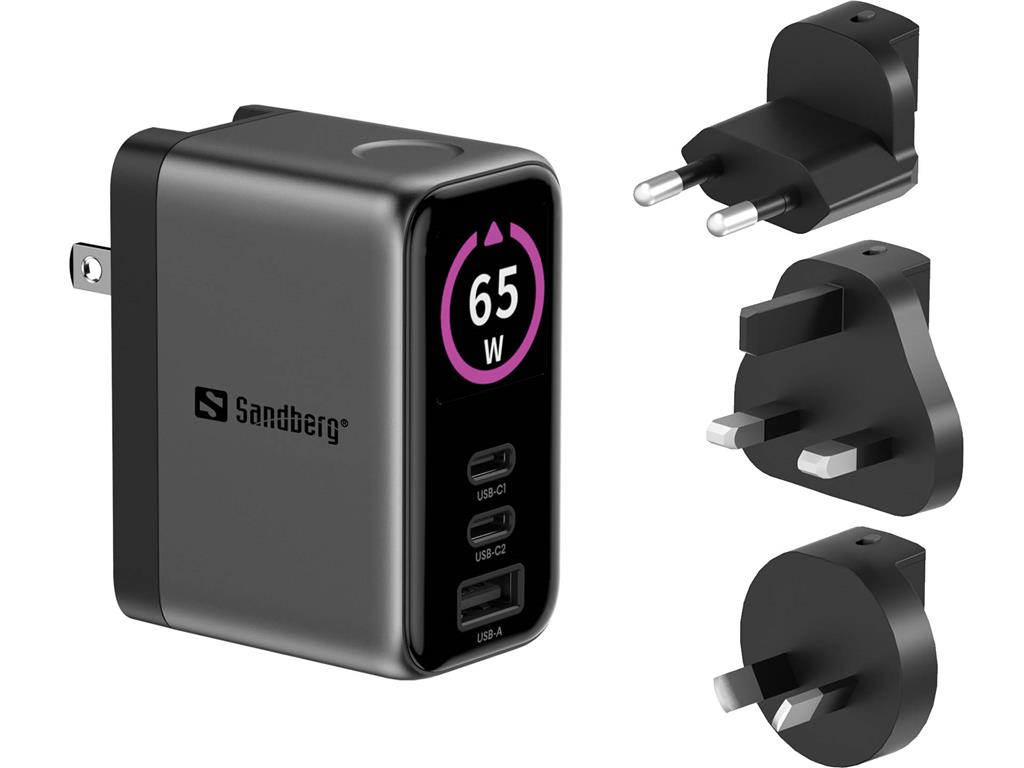 Sandberg Potovalni polnilnik PD65W z displejem