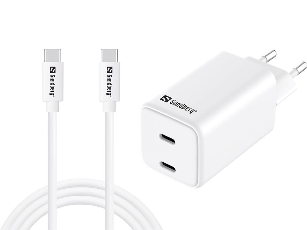 Sandberg Polnilnik AC 2x USB-C, EU vtič, PD65W