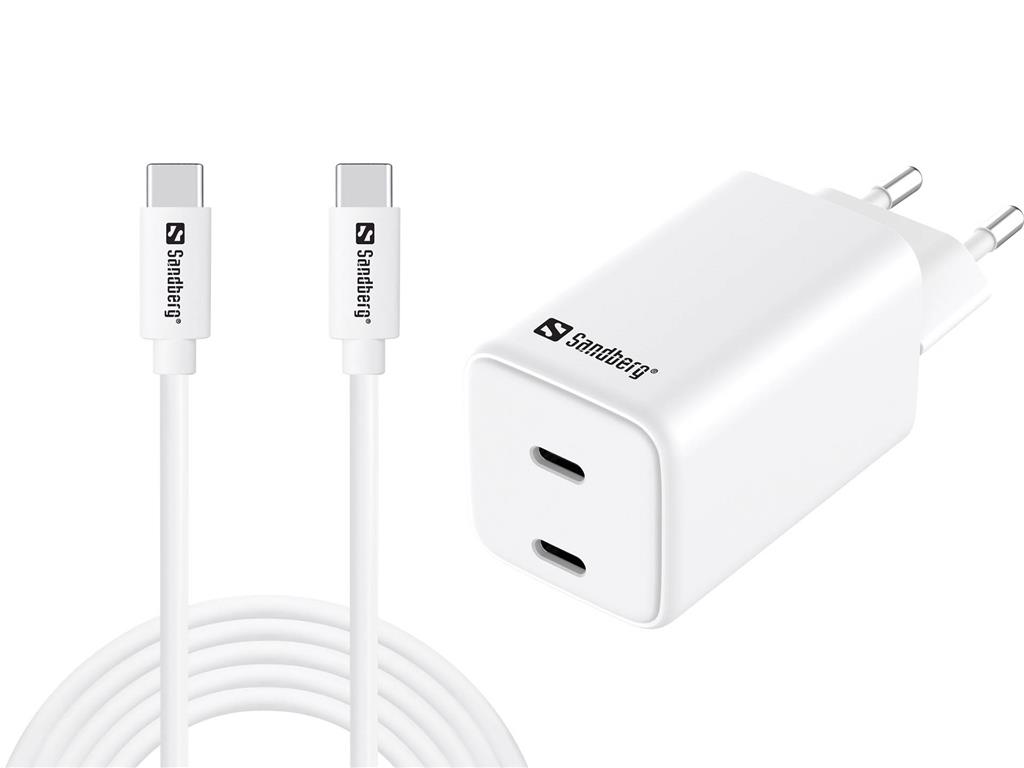Sandberg Polnilnik AC 2x USB-C, EU vtič, PD65W