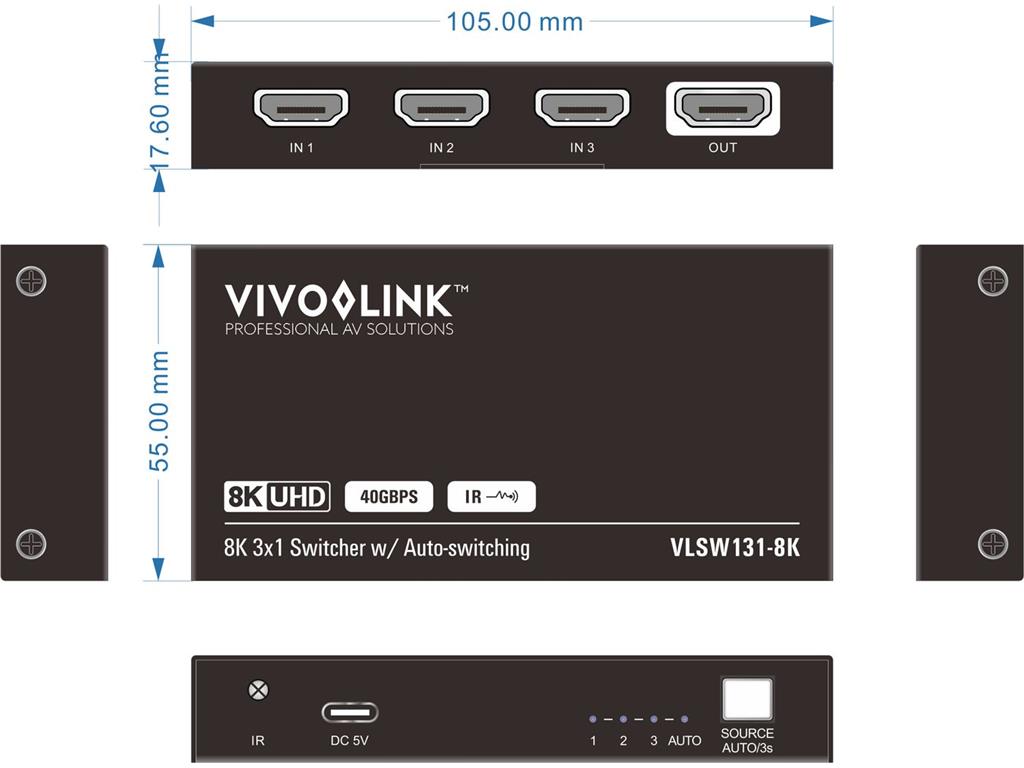  HDMI razdelilnik 3x1, 8K60Hz